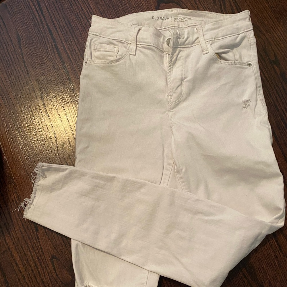 old navy white rockstar jeans